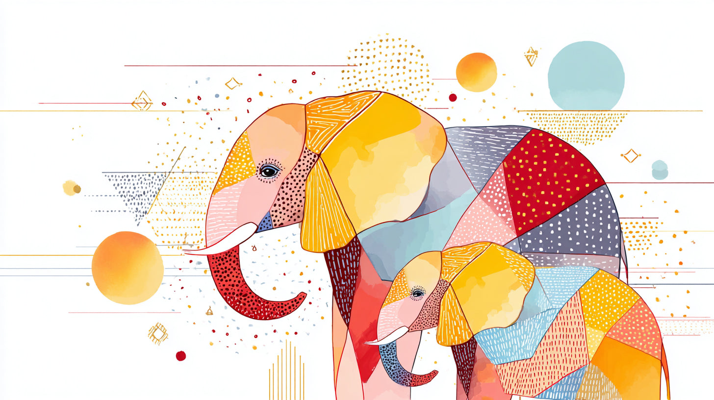 Elephant Geometric Wall Art 002 for Nursery | Print or Framed